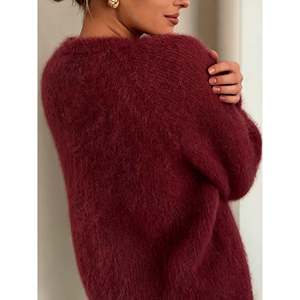 Cardigan en peluche style alpaga pour femme, marron café, taille S(66), élégant haut d'hiver - Product Image 5