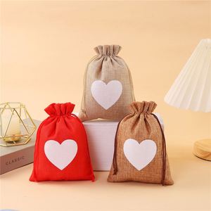 Wholesale Custom Logo Love Heart Linen Jute <b>Drawstring</b> Wedding Gift Candy Jewelry <b>Pouch</b> Bag - Product Image 4