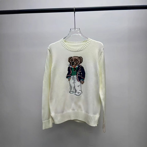 RL Automne/Hiver Nouveau <span class=keywords><strong>Pull</strong></span> en Mélange Laine-Coton Brodé Motif Ours Cartoon Col Rond Style Preppy Jeunesse Manches Longues Femme - Product Image 3