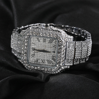 UWIN Montre-Bracelet Carrée Hip Hop Entièrement Sertie de Diamants, Cadran Chiffres Romains et Diamants, Montre à Quartz Étanche pour Hommes et Femmes