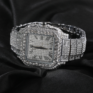UWIN Hip Hop completo ghiacciato orologio da polso quadrato con numeri romani con quadrante diamantato orologi al quarzo orologio impermeabile per uomo donna - Product Image 5