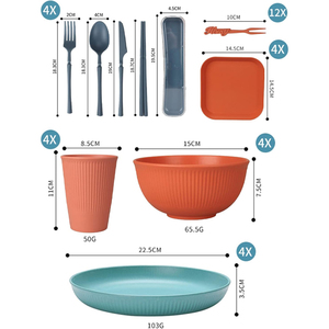 Ensemble de <span class=keywords><strong>vaisselle</strong></span> de <span class=keywords><strong>camping</strong></span> et de pique-nique, assiettes, bols, couverts, légers, colorés, portables, incassables - Product Image 3
