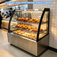 Lemari Penyimpanan Makanan Kaca Lengkung Stainless Steel Berkualitas Tinggi, Lemari Pemanas dan Penampil Makanan untuk Toko