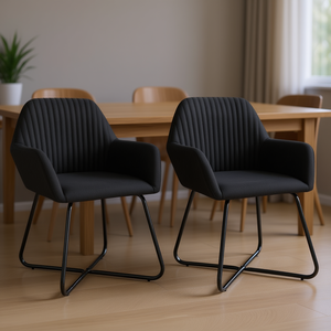 Sedie da Pranzo Moderne in Tessuto Nero con Gambe in Metallo, Design Imbottito per Arredamento Casa - Product Image 2