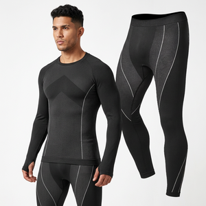 <b>Men's</b> Black Compression <b>Base</b> <b>Layer</b> Set Long Sleeve Crew Neck Moisture Wicking Power Stretch Seamless Fit Sport Wear - Product Image 4