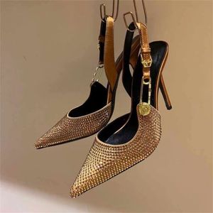 Sandali da Donna di Lusso Scarpe alla Moda a Punta con Strass e <span class=keywords><strong>Tacchi</strong></span> a Spillo per Signore - Product Image 1