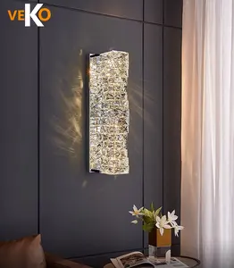 Led נברשת קיר מנורת קריסטל קיר שליד המיטה המודרנית לחמנייה אורות יוקרה גביש מנורת קיר