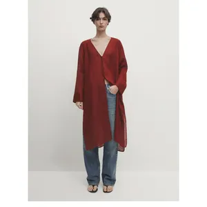 Linen Clothing Women's French Simple Style Elegant Red Slim Pure Linen Loose V-neck 2024 Spring And Summer New Style Abaya Linen