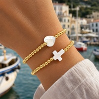 Pulseras de Cuentas Go2boho con Dijes de Cruz Blanca y Concha de Corazón, Joyería Religiosa de Latón Chapado en Oro de 18K