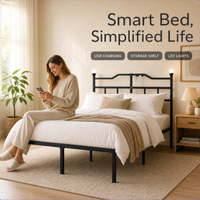 Modernes Minimalistisches Plattformbettgestell Einzelgröße Mattschwarzes Metall mit Geometrischem Kopfteil für Studio-Apartments