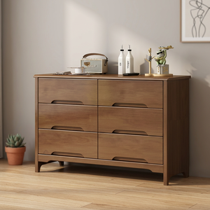 Modern Wood <b>6</b> <b>Drawer</b> <b>Dresser</b> Flat Panel Design Storage Cabinet Living Room Furniture Natural Finish - Product Image 4