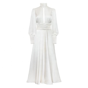 Vintage Raso Cut-Out <span class=keywords><strong>Maxi</strong></span> Vestito Delle Donne del Vestito Elegante Del Manicotto di Soffio Aperto Indietro Increspato Dettaglio - Product Image 6