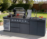 Bar de cuisine extérieur en acier inoxydable 304 - Îlot barbecue à gaz 4 brûleurs et réfrigérateur - Stock USA certifié pour le dropshipping