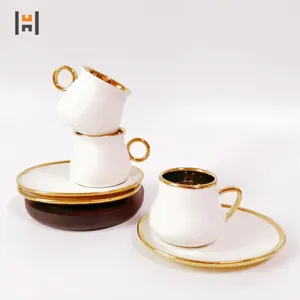Copo de café turco de cerâmica moderno, luxuoso, moderno, oval, para bolo, 12 peças, 100ml, banhado a ouro