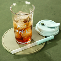 Nouveau Gobelet Moderne 2026 à Couvercle Rabattable, Portable pour Café et Boissons de Bureau, avec Paille Intégrée, en Verre, Idéal pour Offrir