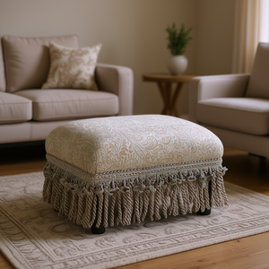 Pouf Fiona con Accenti Jacquard Paisley, Arredamento per Soggiorno in Tessuto - Product Image 2