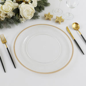 Bajo Plato Redondo Moderno de Plástico Transparente con Borde Dorado para Decoración y Montaje de Mesas en Fiestas, Bodas y Eventos - Product Image 4