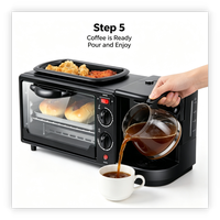 10L 3 in 1 Alat Pembuat Sarapan Multifungsi Oven Grill Pembuat Kopi untuk Memasak Makanan Cepat di Rumah