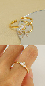 Dream Fashion's Hot Selling Bague en acier inoxydable en or 18K Nouveau design de feuille d'érable en zircon Placage de rhodium de luxe Polyvalent Élégant - Product Image 5