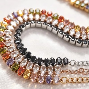 Bracelet tennis ovale de luxe en zircon cubique pour femme, chaîne réglable en acier inoxydable, bracelet coloré noir et blanc, cadeau - Product Image 6