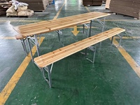 HE-256, L220cm cadre en métal argenté milieu pliable en bois de sapin massif pliant ensemble de table à bière en plein air et ensemble de bancs