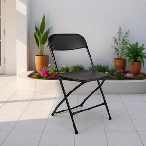 Chaise pliante en plastique noir, design moderne, légère, durable, portable, pour l'extérieur, le jardin, la salle à manger, l'école, le parc, la plage - Product Image 1