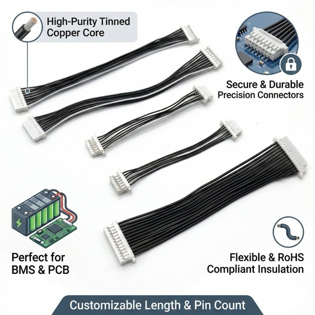 JST XH2.54 Pitch Connector 4P 6P 12P With Flexible Cable for Electronics.