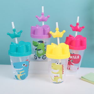 Cartoon Dinosaur Pattern PP Plastic <b>Straw</b> Cup 400ml/600ml <b>Reusable</b> for Children Daily & Party Use - Product Image 4