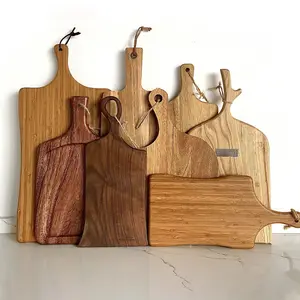 Ensemble de grande planche à découper en bambou d'acacia et de noyer biologique personnalisée Bloc à découper de cuisine Planche à découper en bois avec rainure pour jus de fruits