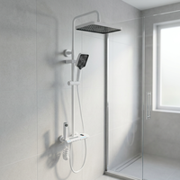 Robinet de douche élégant blanc à affichage numérique, corps en laiton, ensemble de douche pluie 4 fonctions avec bande lumineuse LED et affichage de la température