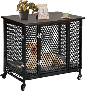 2023 Hot Design Large Dog Kennel Pet Cage End Table with 2 Doors Decorative Wooden Metal Dog Crate Furniture House Indoor