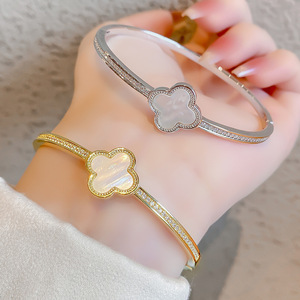 Four Leaf Clover Shell <b>Bracelet</b> Gold And Silver Micro Set Zircon 18K Gold Plated <b>Copper</b> Women's Jewelry Party Fashion Charm - Product Image 1