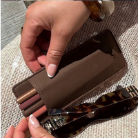 Étui élégant en cuir PU pour crayon à lèvres, simple et portable, avec miroir, support pour rouge à lèvres