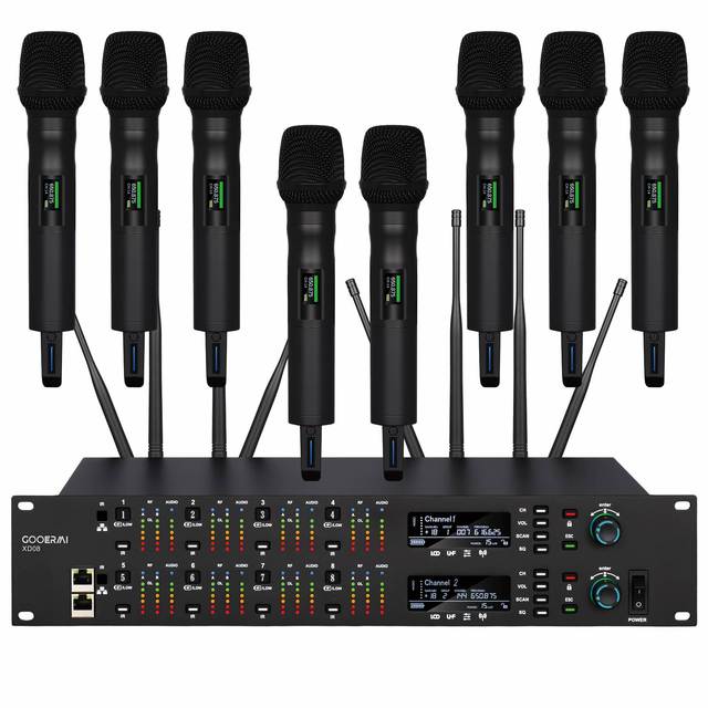 XD08 UHF 8-Channel Wireless Microphone System 8 Handheld Mics 260FT Anti-Interference Network Antenna Splitter