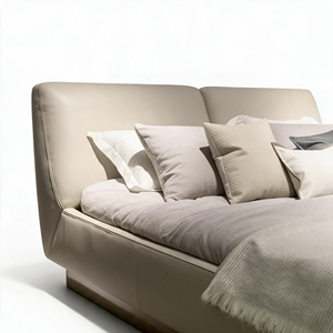 Modern Genuine Leather Upholstered <b>Bed</b> with Wing Headboard and Raised Edge <b>Platform</b> <b>Base</b> for Home Hotel Bedroom - Product Image 6