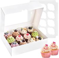 Boîtes à cupcakes de 12 unités, lot de 12 contenants à cupcakes blancs avec fenêtres et inserts, supports jetables pour cupcakes, friandises et pâtisseries