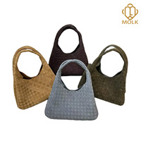 Sac fourre-tout en cuir suédé tressé pour femme, style panier, avec motif quadrillé, doubles poignées et pochette zippée assortie