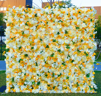 Nouvelle Arrivée Moderne : Mur de Fleurs Artificielles 3D en Soie 5D, Base Rouge, Fuchsia, Blanc, Détachable, pour Mariage et Hôtel