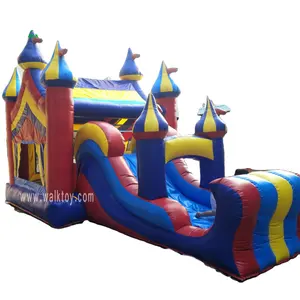Happy Island colorful commercial Inflatable Bounce with slide combo Houses & Slide jumping slide amusement park in hot sale