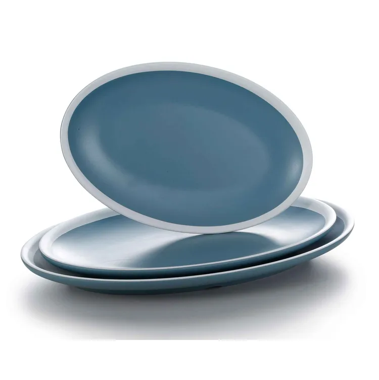 Assiettes à dîner de restaurant en mélamine, 12.2 pouces, ovales, bleues, bordure blanche, nouveau style, livraison gratuite