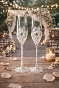 Set de regalo empresarial de lujo personalizado: Copas de cristal artesanales con perlas y diamantes, modernas, templadas y sostenibles, para Sr. y Sra. - Product Image 6