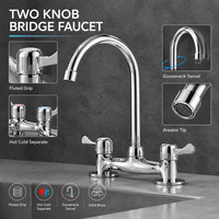 Robinet de lavabo en laiton chromé poli, deux poignées, bec col de cygne haute portée, moderne, pour lave-linge et évier utilitaire, vente en gros