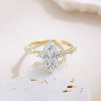 Bagues en diamant de laboratoire jaune 18 carats, style marquise, polyvalentes, empilables, pour femmes, bijoux fins