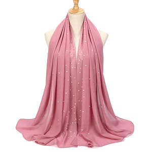 Bufanda musulmana de gasa de color sólido de primera calidad al por mayor, hiyab, pañuelos étnicos de lujo personalizados con diamantes de imitación para mujer - Product Image 6