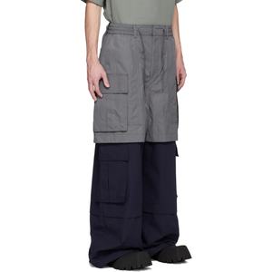 Pantalones Cargo Grises y Azul Marino de Moda al por Mayor con 4 Bolsillos, Pantalones Cargo Holgados para Hombre - Product Image 3