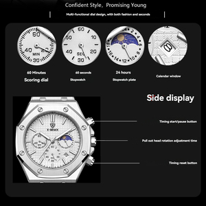 <span class=keywords><strong>Montre</strong></span> de <span class=keywords><strong>sport</strong></span> X-GEQCK pour homme, en acier inoxydable, quartz, luxe, multifonction, chronographe, étanche 3BAR, lumineuse - Product Image 5