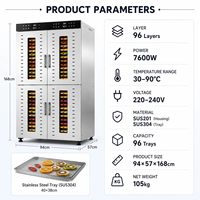 Commerciële voedseldroger met 96 trays, industriële droogmachine voor fruit, groenten en vlees