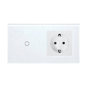 <b>Touch</b> Switch Socket With Tempered Glass Panel 60x60mm Round Base Box Ip20 White Wall Socket - Product Image 1