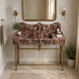 Vasque en marbre Rosso Levanto cannelé poli, facile à nettoyer, en pierre naturelle, à trou unique, pour salle de bain - Product Image 1