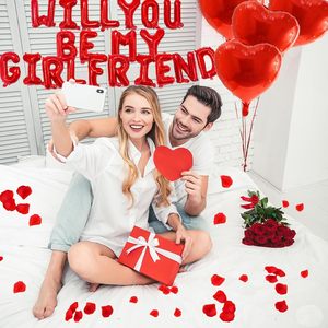Ballon « Veux-tu être ma petite amie ? » avec pétales de rose artificiels, ballon d'amour pour demande en mariage, fiançailles, nuit romantique spéciale, décoration - Product Image 6